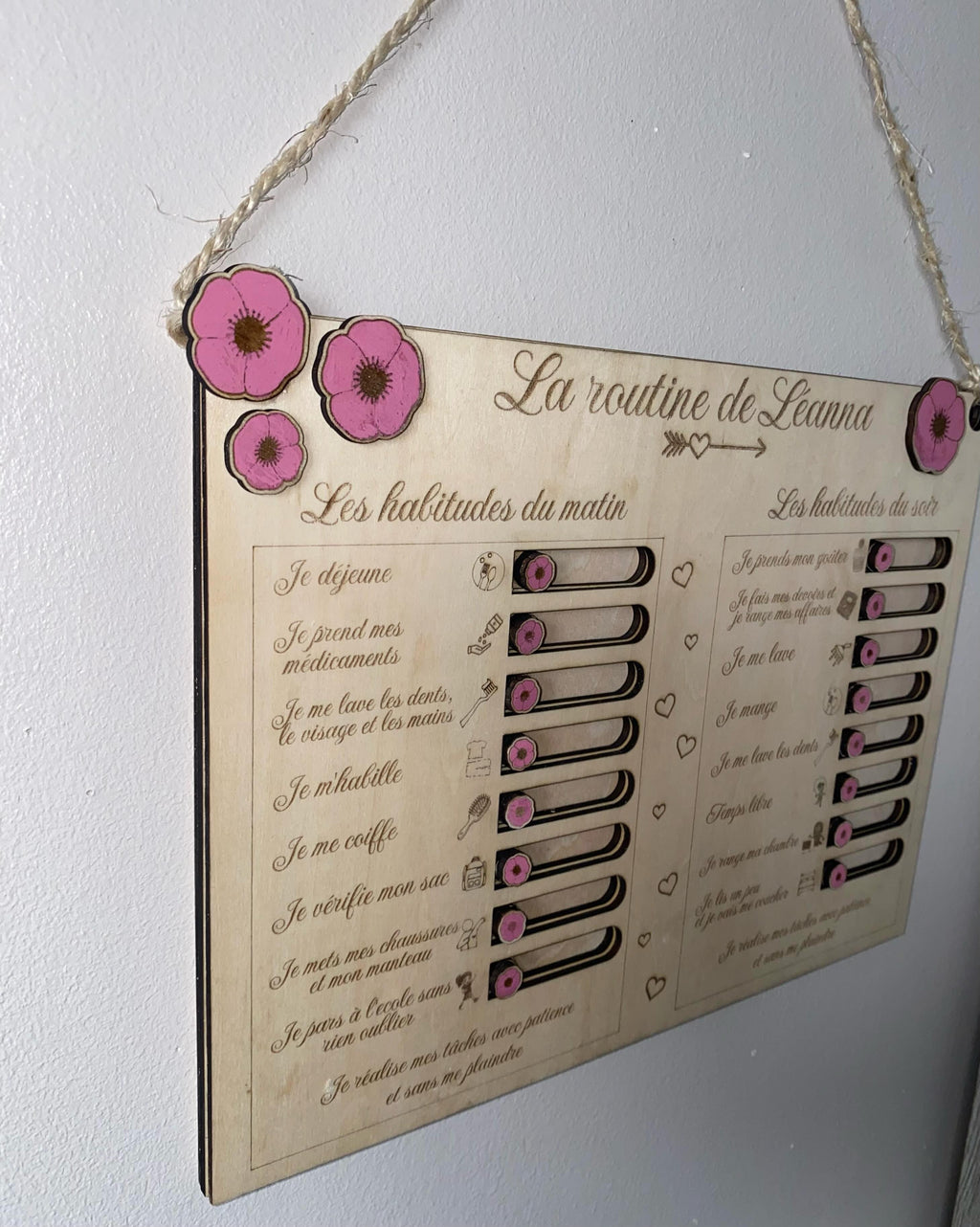 Tableau de routines enfant en bois personnalisé