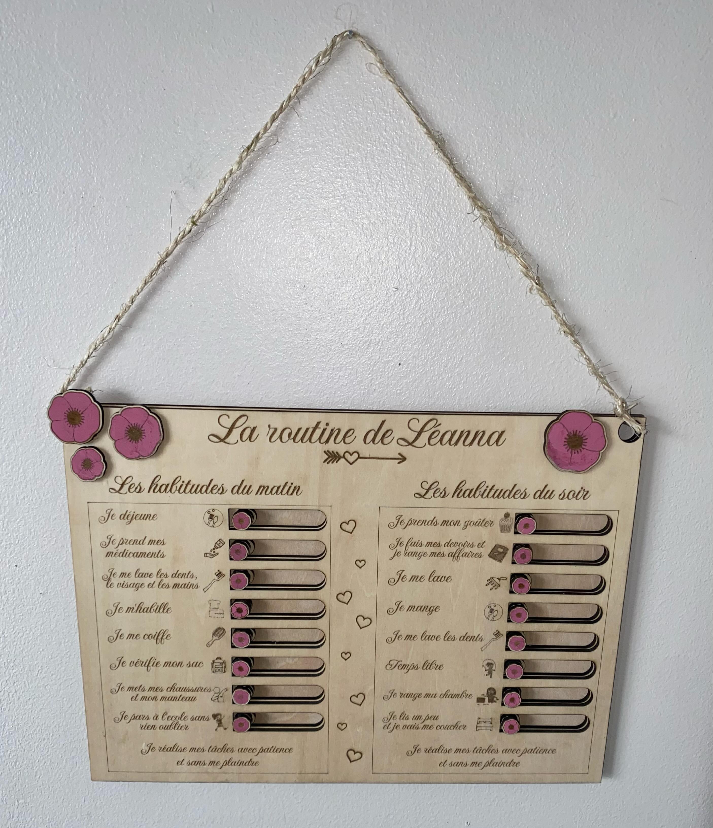 Tableau de routines enfant en bois personnalisé