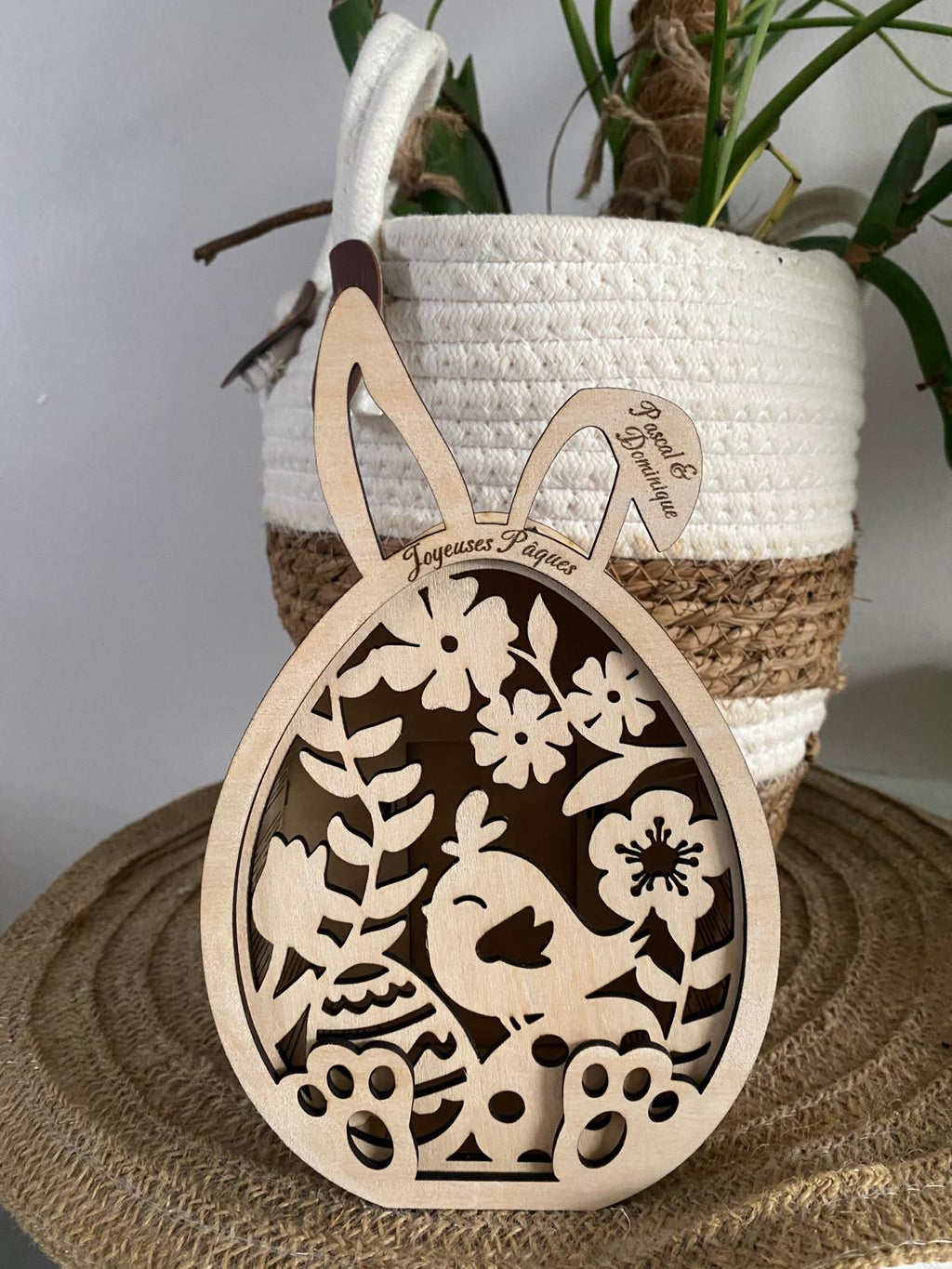 Boîte œuf de Pâques lapin en bois personnalisée