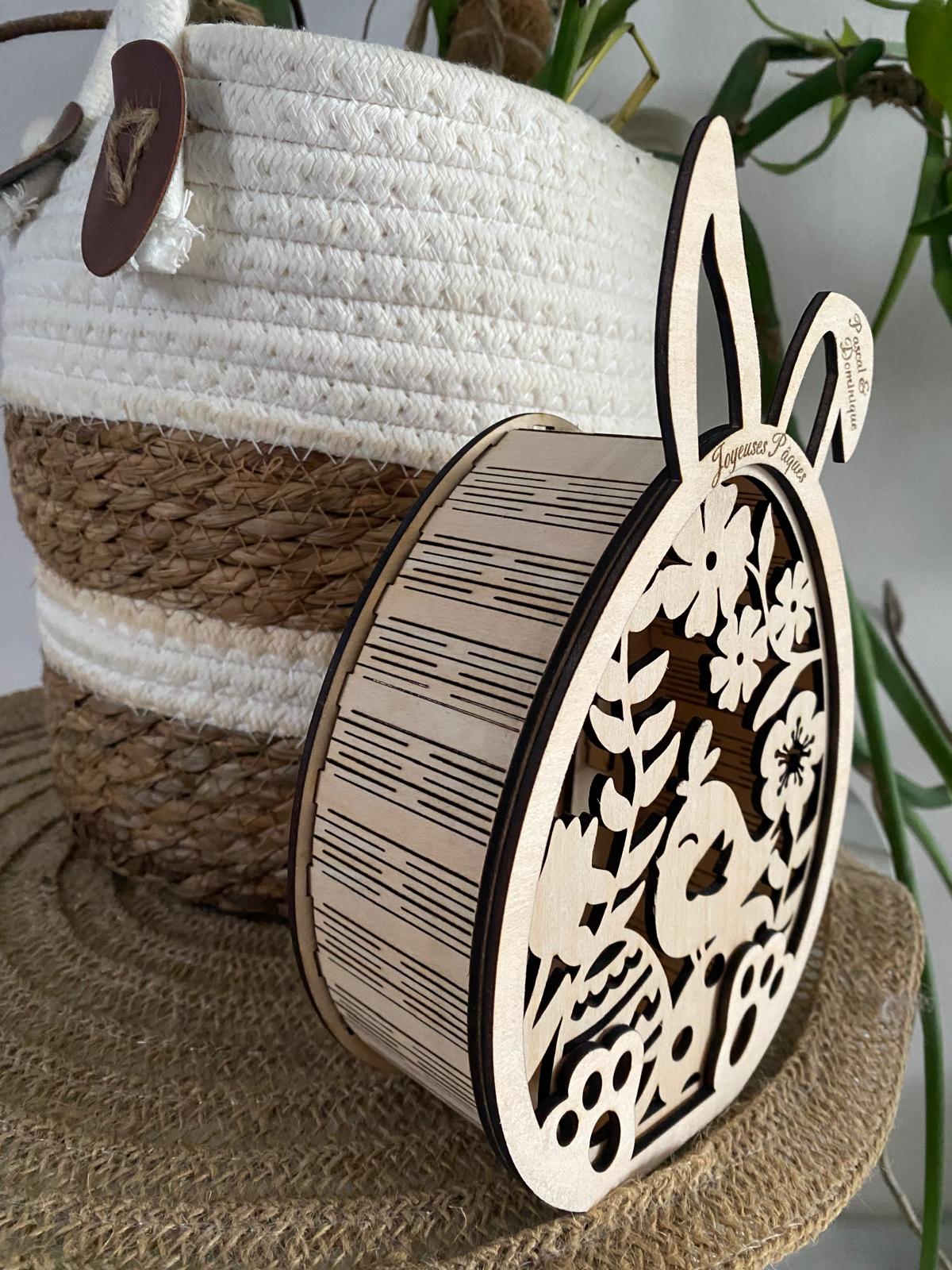 Boîte œuf de Pâques lapin en bois personnalisée