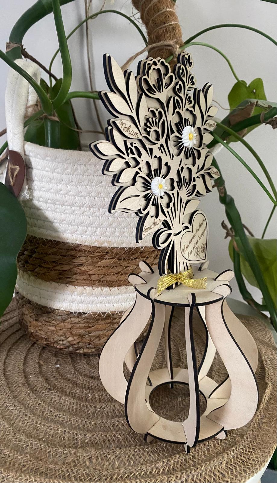 Bouquet de fleurs éternel personnalisé en bois et résine