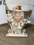 Figurine d’Halloween en bois personnalisée – Épouvantail citrouille