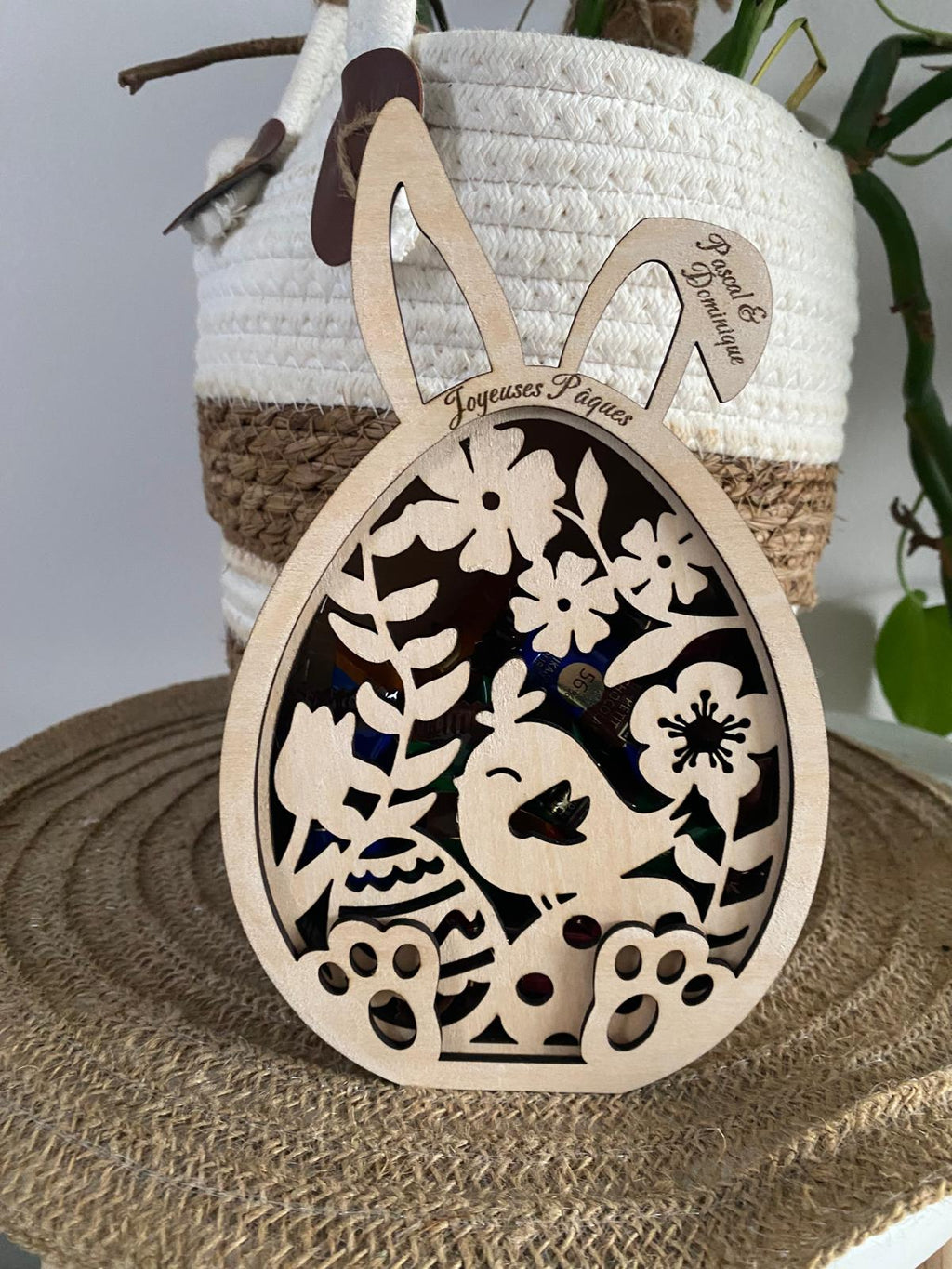 Boîte œuf de Pâques lapin en bois personnalisée