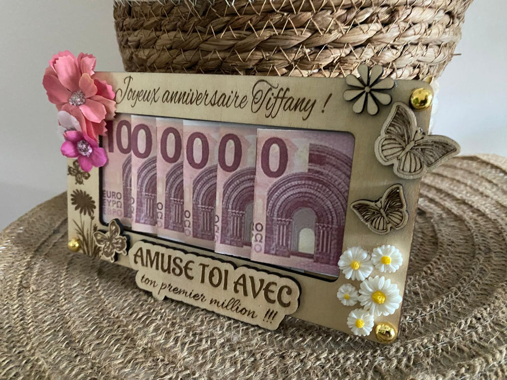 Carte en bois “Premier million” personnalisée