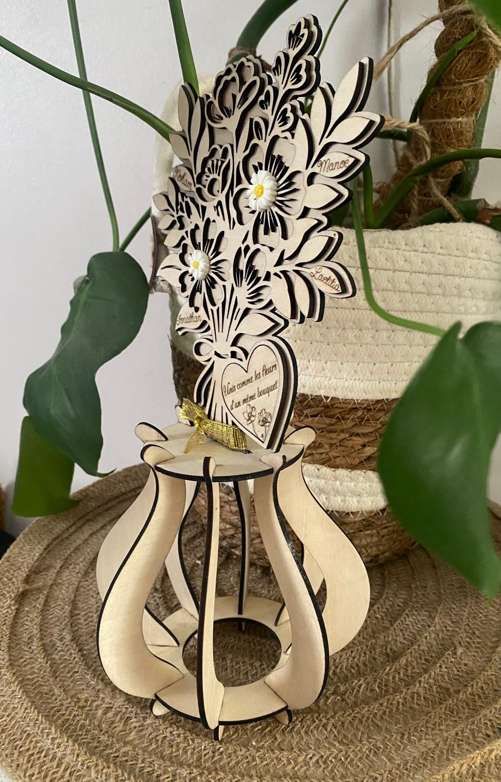 Bouquet de fleurs éternel personnalisé en bois et résine