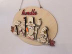 Plaque murale famille personnalisée en bois – Gnomes d’automne