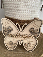 Papillon 3D "Merci Maîtresse" en Bois Gravé