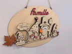 Plaque murale famille personnalisée en bois – Gnomes d’automne