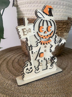 Figurine d’Halloween en bois personnalisée – Épouvantail citrouille