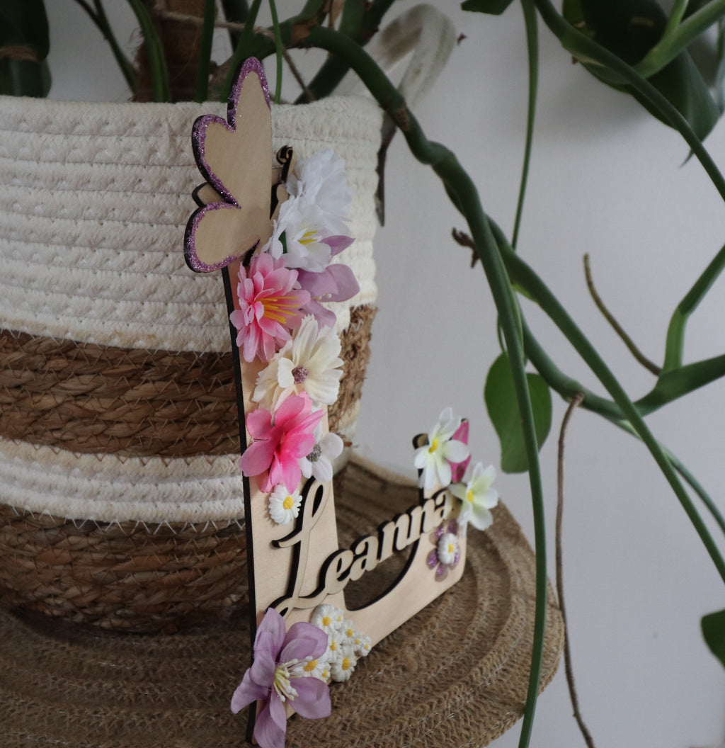 Lettre murale fleurie personnalisée avec prénom – décoration enfant