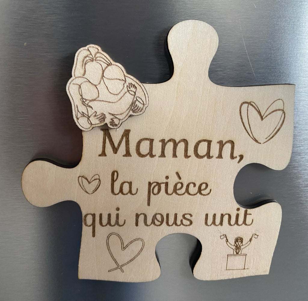 Puzzle familial personnalisé en bois – 4 pièces magnétiques