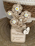 Plaque Bouquet "Merci Maîtresse" en Bois &amp; Fleurs en Résine Personnalisée