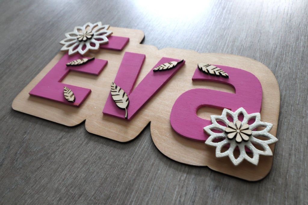 Plaque prénom décorative en bois personnalisée – chambre enfant