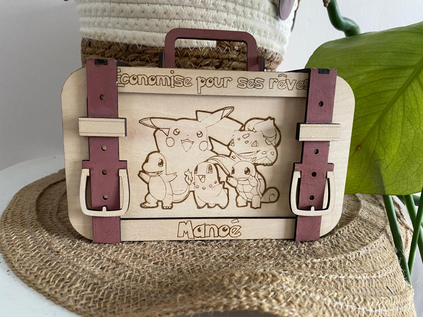 Tirelire valise personnalisée en bois sans couleur– Création sur mesure