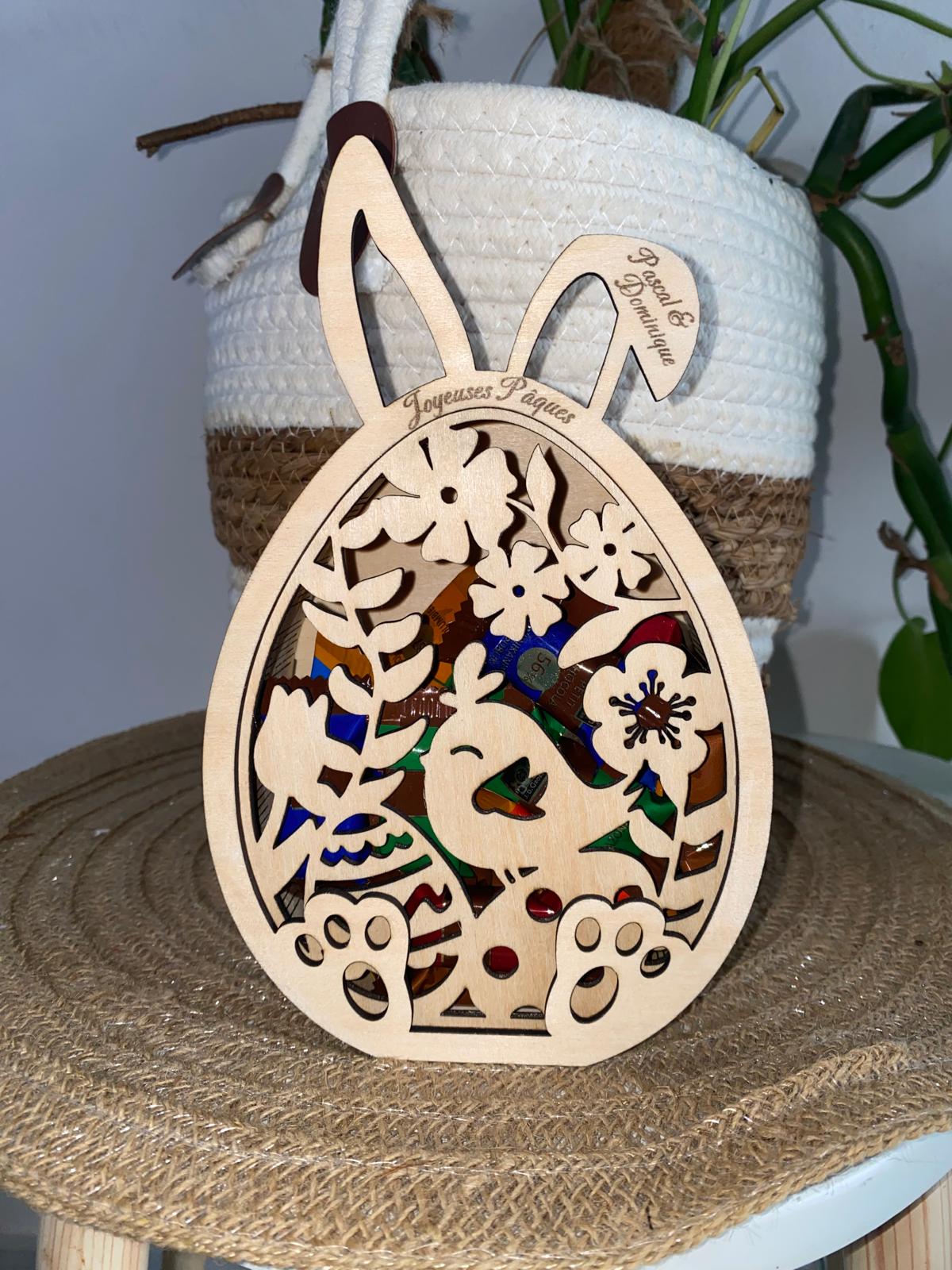 Boîte œuf de Pâques lapin en bois personnalisée