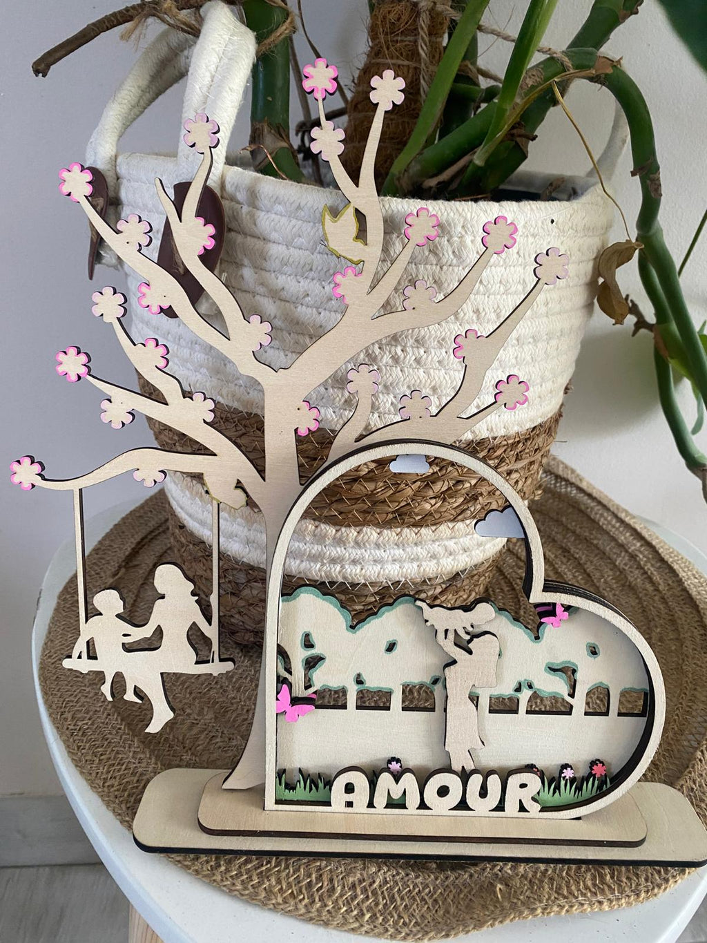 Cœur en bois multicouche avec arbre de vie